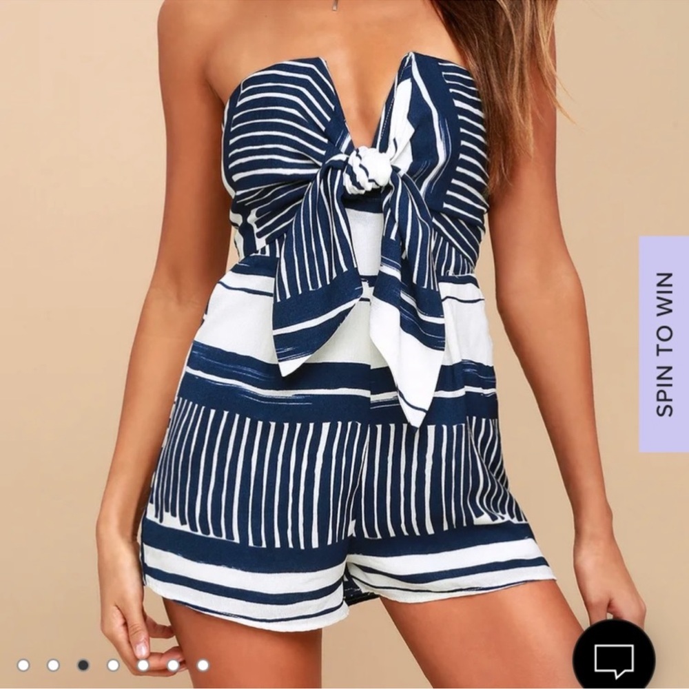 Lulu's Delphi Blue and White Stripe Strapless Romper